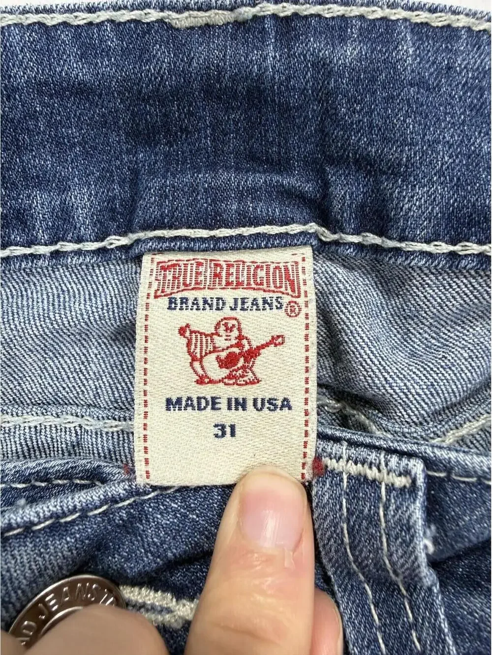 True Religion Jeans Mens 31 Boot Cut World Tour Blue Stretch Denim Made USA
